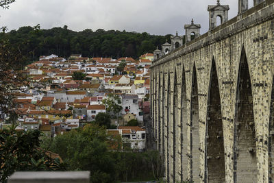 Buildings in town against sky