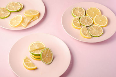 High angle view of fruits served on table