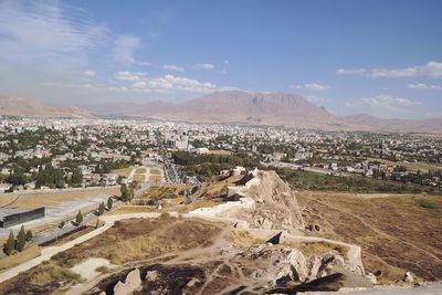 High angle view of van kalesi against cloudy sky