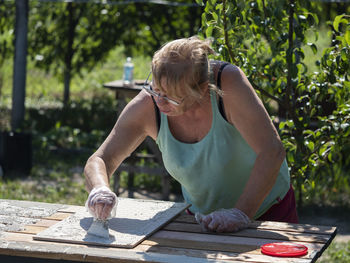 Woman working outdoors