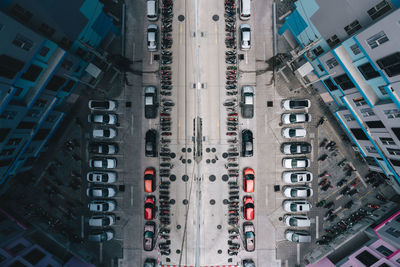 High angle view of city street and buildings