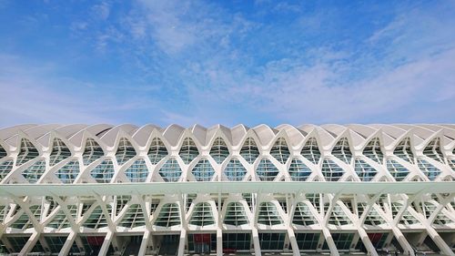Low angle view of building against blue sky