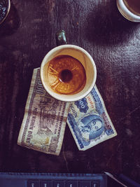 High angle view of coffee on table