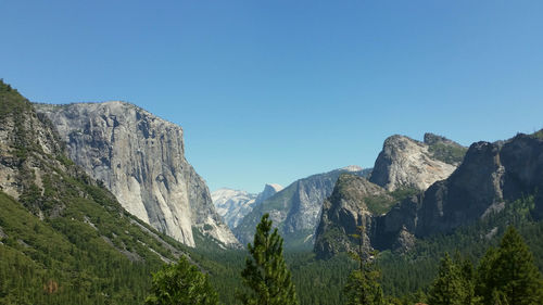 Scenic view of rocky mountains against clear sky