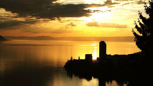 Scenic view of sunset over river