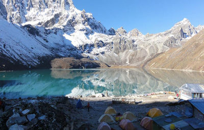 Scenic view of lake against mountain range