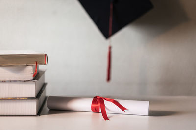 Close-up of books on table