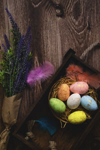 High angle view of easter eggs on table