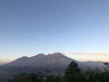 Scenic view of mountains against clear blue sky