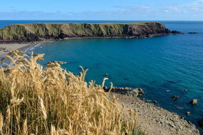 Scenic view of bay against sky