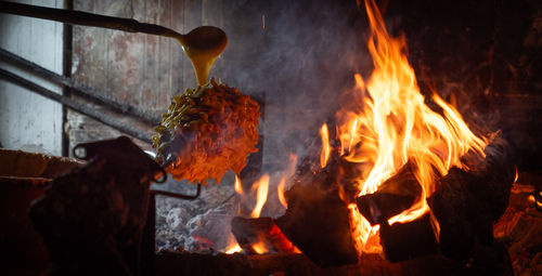 Close-up of bonfire at night