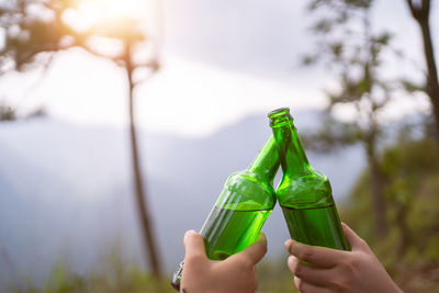 Close-up of bottle in glass