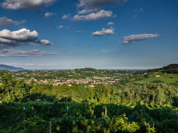 Scenic shot of green landscape against blue sky