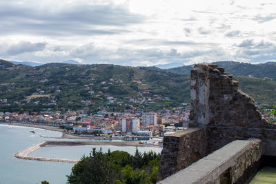 High angle view of buildings in city