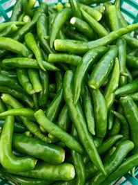 Full frame shot of green chili peppers