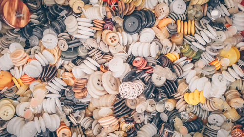 High angle view of multi colored objects for sale at market