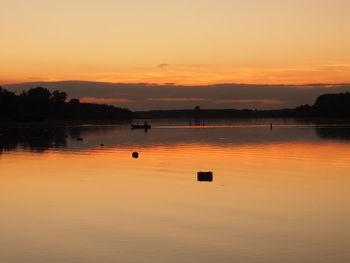 Scenic view of lake at sunset