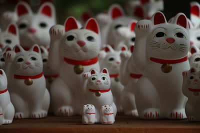 Very iconic cat figures-cats that are said to bring happiness- all over in a temple