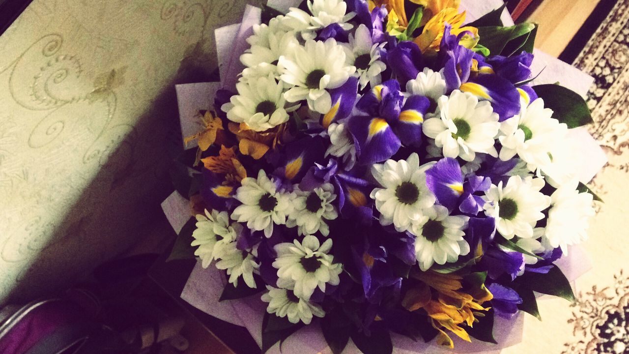 flower, table, high angle view, close-up, no people, indoors, day, flower head, nature, freshness