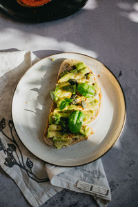 High angle view of breakfast served on table