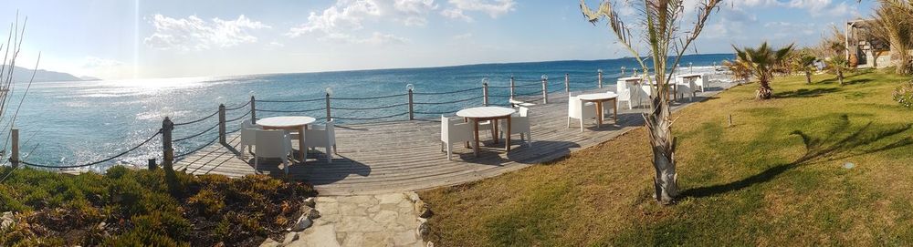 High angle view of beach against sky
