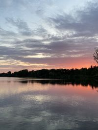 Scenic view of lake against sky during sunset