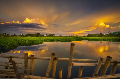 Scenic view of lake against sky during sunset