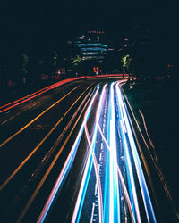 Light trails on road at night