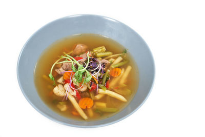 High angle view of soup in bowl