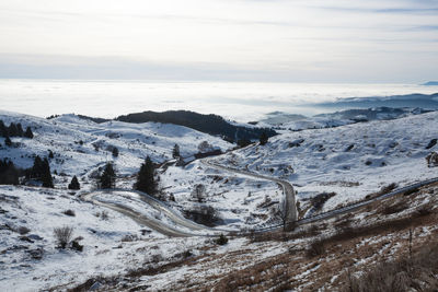 Scenic view of snowcapped mountains against sky