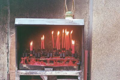 Close-up of illuminated candles