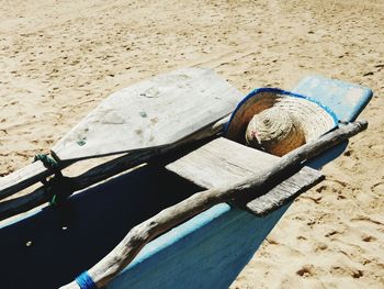 High angle view of rope on beach