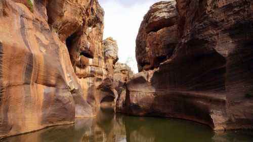 Low angle view of rock formation