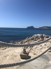 Scenic view of sea against clear blue sky