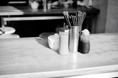 Close-up of objects on table