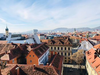 High angle view of townscape against sky