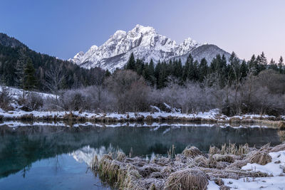 Scenic view of snowcapped mountains and lake against sky