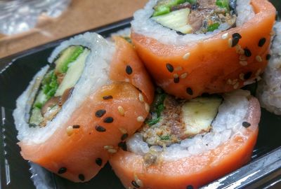 Close-up of sushi in plate