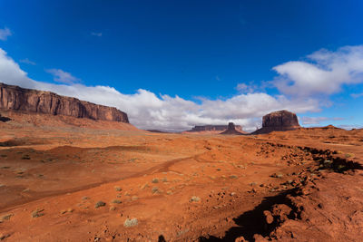 Scenic view of rocky mountains against blue sky