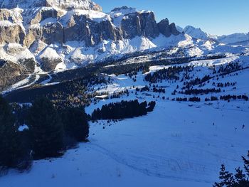 Aerial view of snow covered mountains