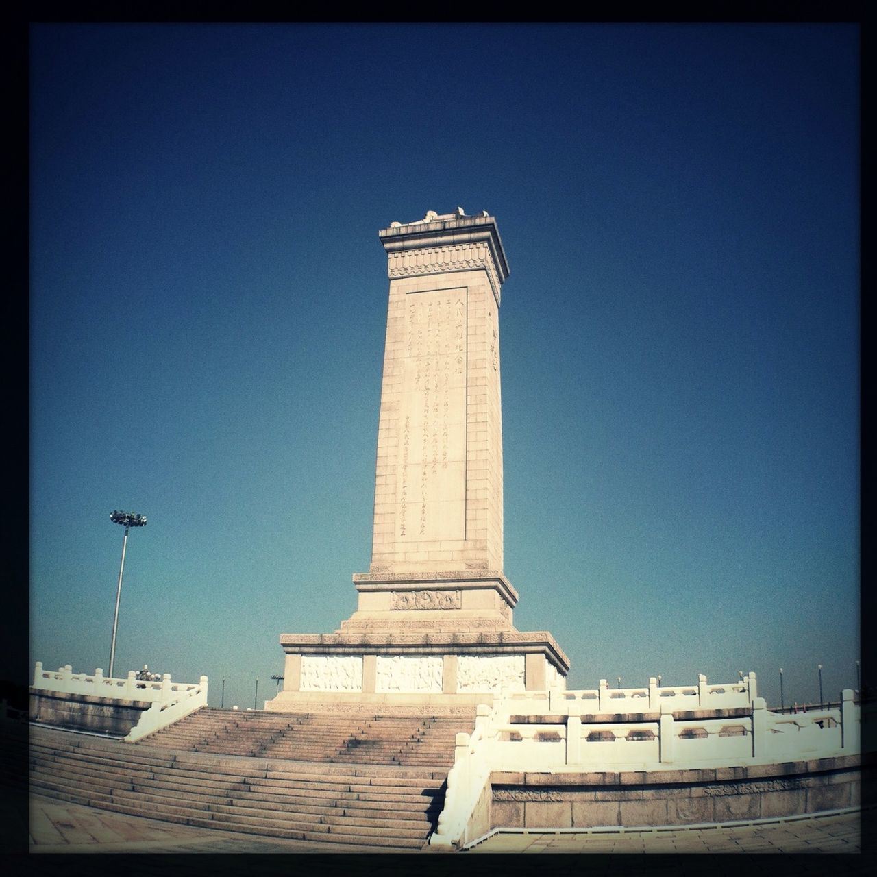 clear sky, transfer print, built structure, architecture, building exterior, low angle view, auto post production filter, copy space, blue, tower, famous place, travel destinations, history, travel, tourism, international landmark, day, monument, tall - high, outdoors