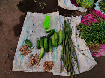 High angle view of vegetables on table