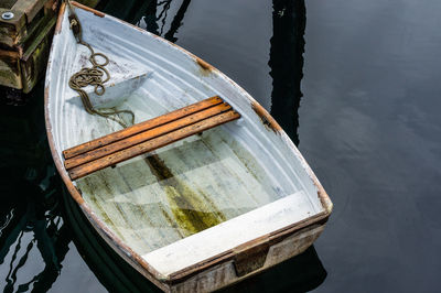 High angle view of boat moored on river