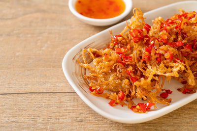 Close-up of food in plate on table