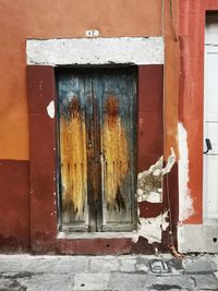 Closed door of old building