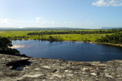 Scenic view of lake against sky