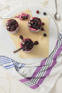 High angle view of food in plate on table
