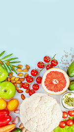 High angle view of food on white background