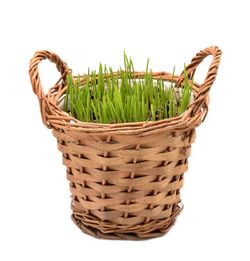 Close-up of wicker basket against white background