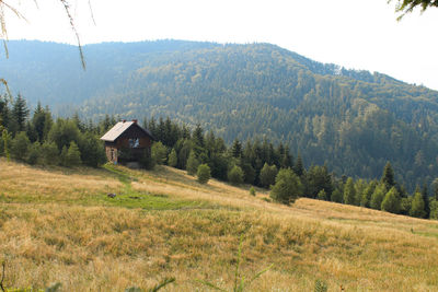 House on field against sky